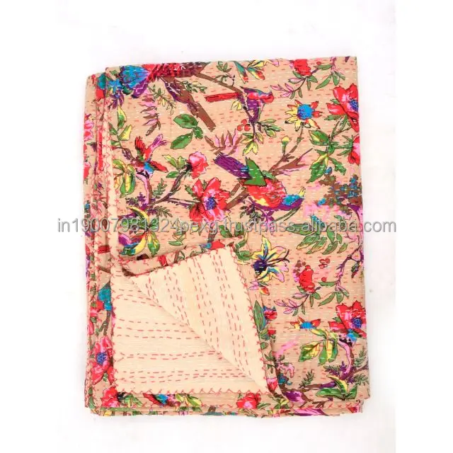 Bedspread Bedding Tropical Quilt Indian Throw Wholesale 100% Cotton Hand Woven Kantha Quilt