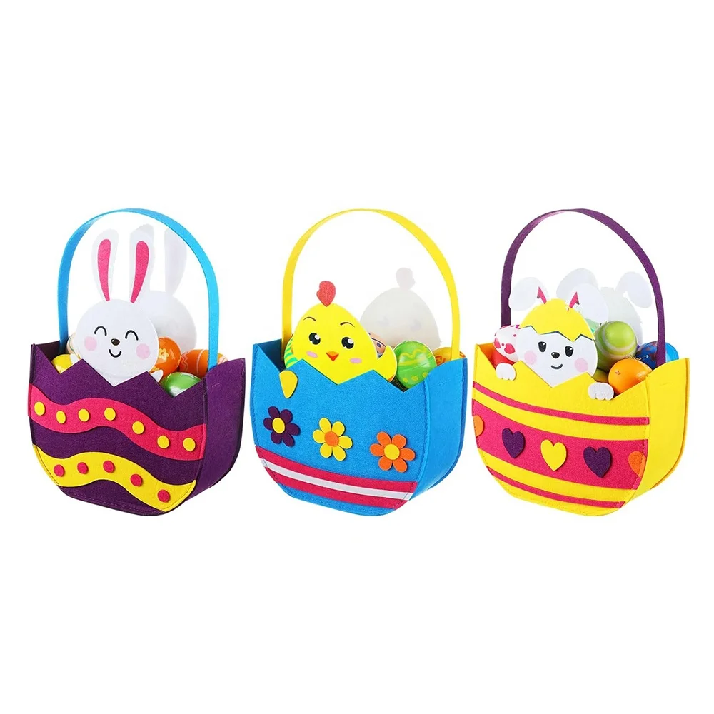 Custom Felt Easter Bunny Baskets Bulk Rabbit Chick Easter Gift Wrap candy Egg Baskets for Kids