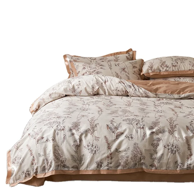300TC Poly Cotton Hotel Bed Linen Set include Fitted Sheet Flat Sheet Duvet Cover and Pillow Case