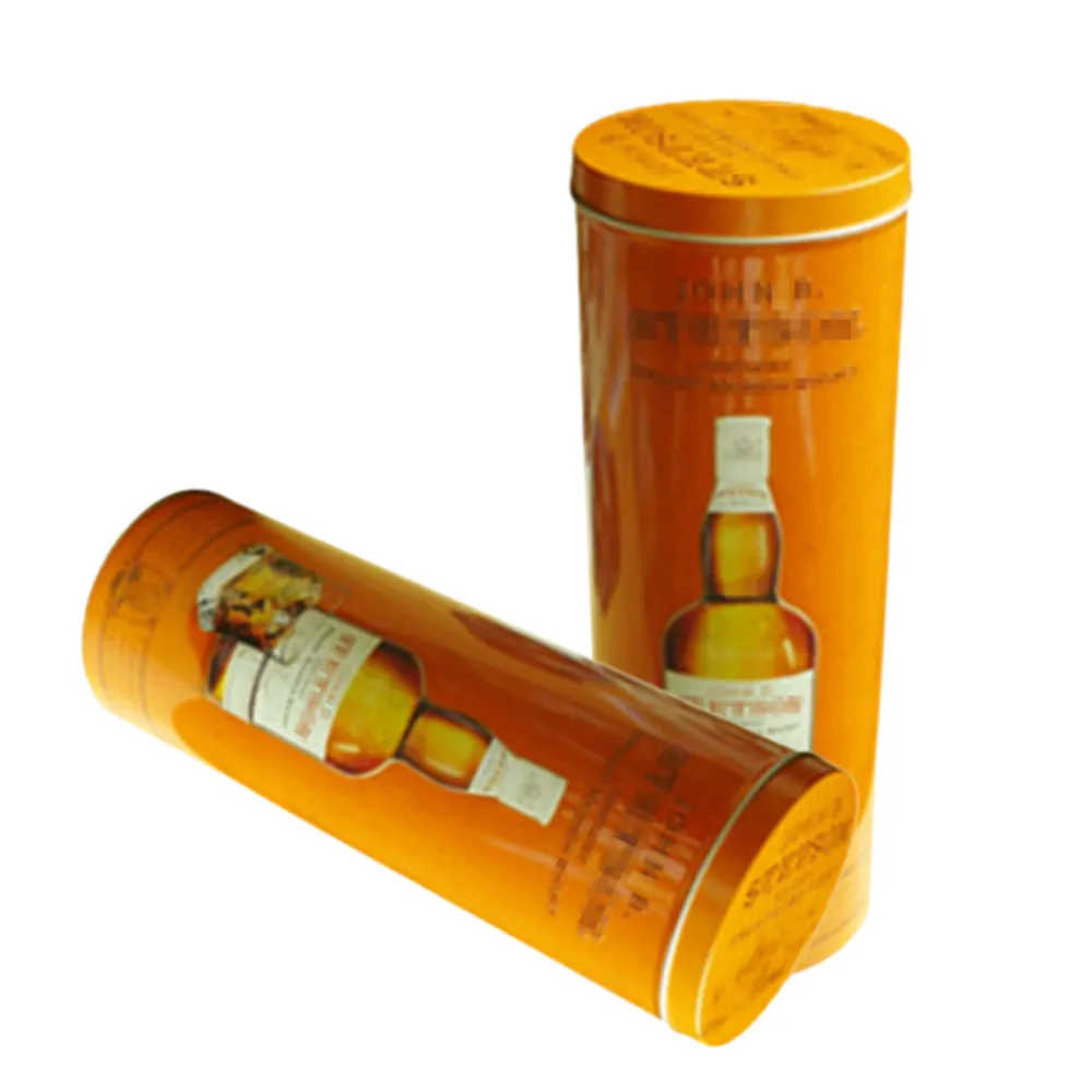 Custom Tinplate Storage Container Cylinder Shape Metal Box Wine Packaging Outer Tin Can For Wine Packing