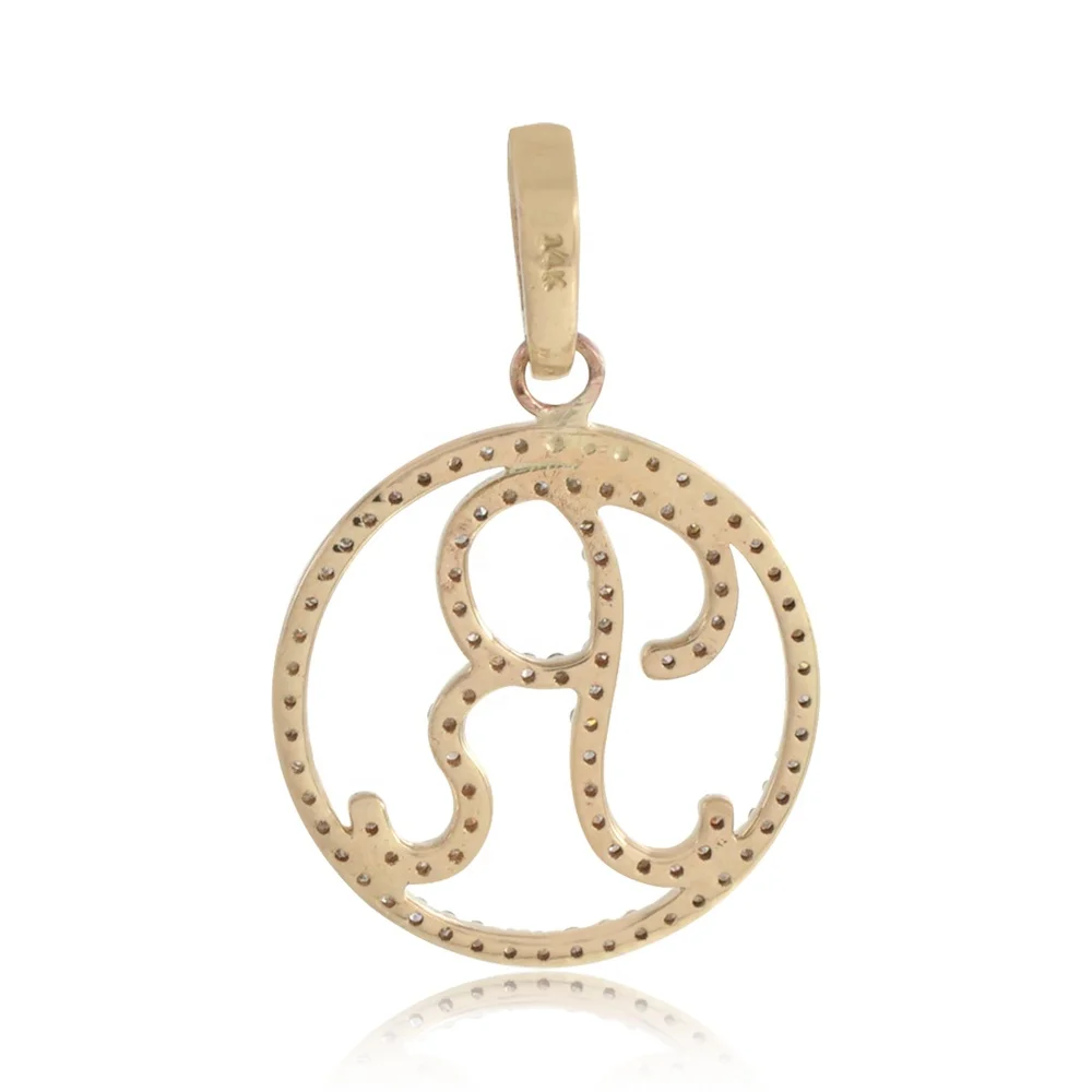 Initial R Pave Set White Diamonds Solid 14k Gold Charm Alphabet Pendant Jewelry by Metarock Jewels