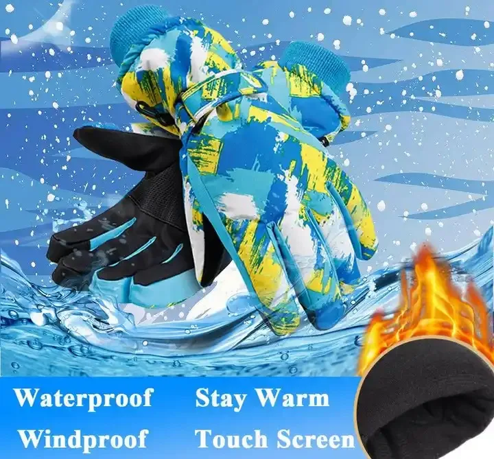 Canadian Fashion Children Ski Gloves Winter Outdoor Snow Ridding Hiking Printing Kids Ski Gloves