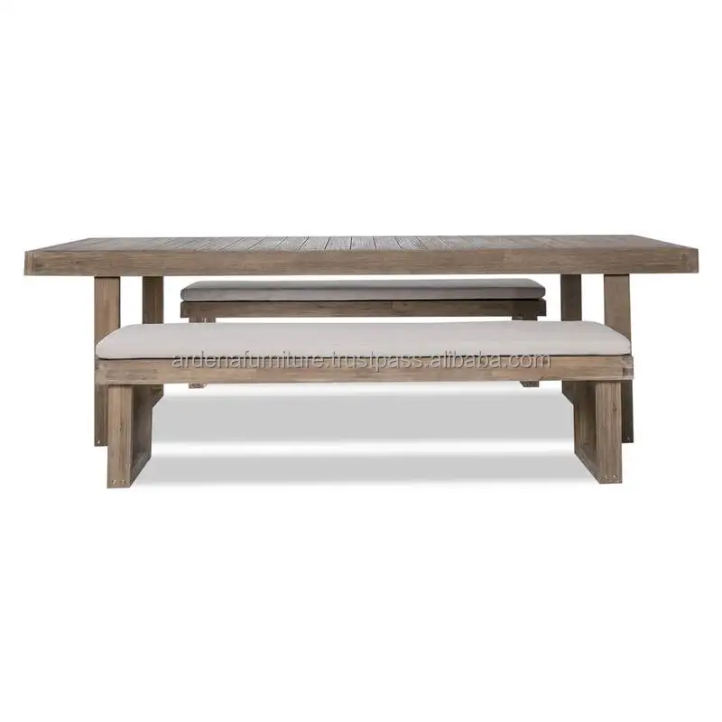 Rectangular Dining Table Set with Removable Cushion Seat Teak Wood Bench for Outdoor Hotel Banquet Restaurant Furniture Use