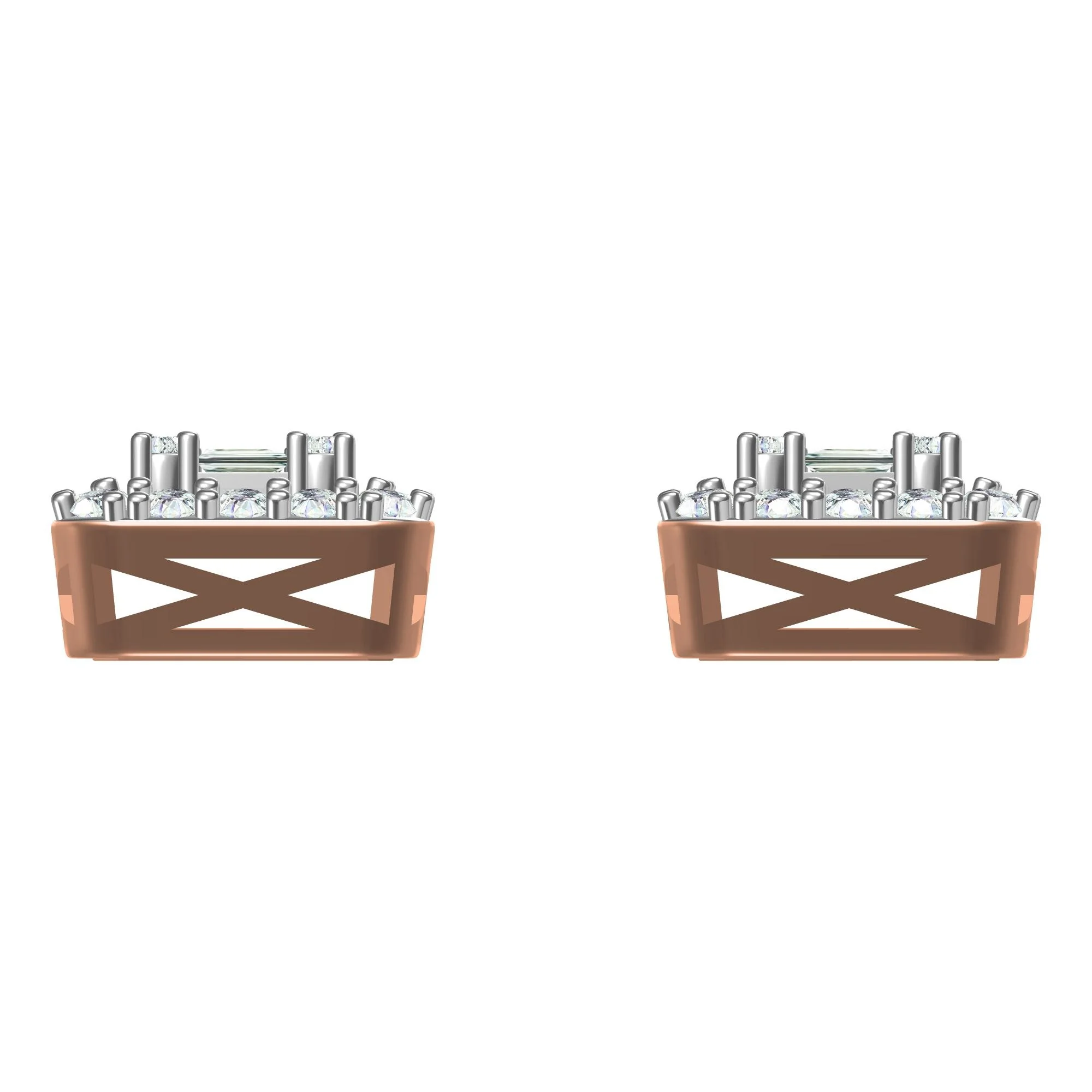 Precious Earrings Manufacturer and Exporter at Factory Price in 14KT Yellow White Gold with Real Round and Baguette Diamond