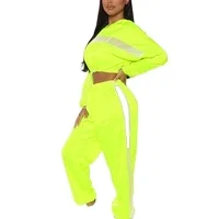 Long Sleeve Pullover Neon Cropped Jacket Women Drawstring Waistbreaker Jogger Pants Sefffffh