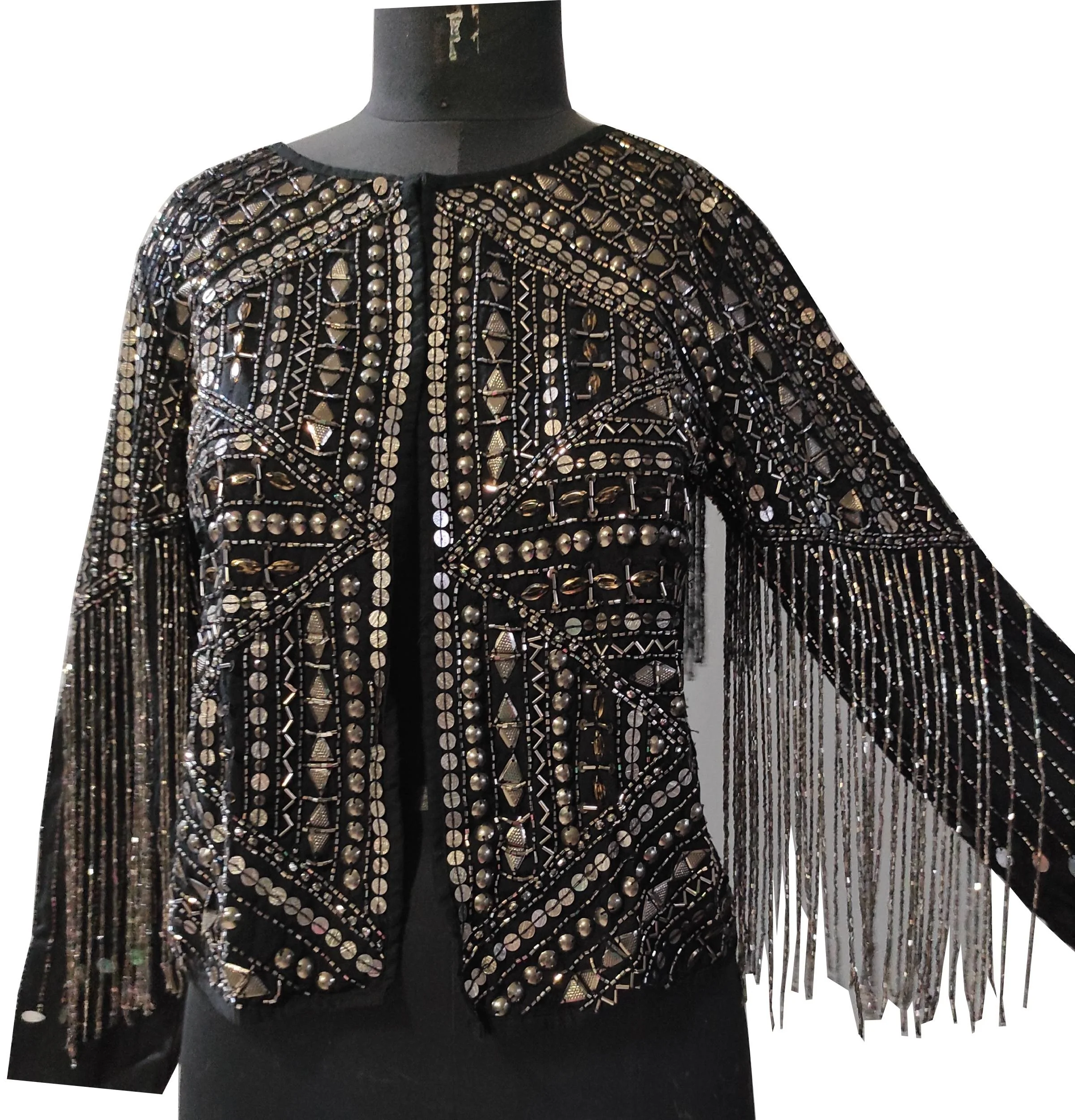 Luxurious Heavy Brass Beads Exclusive Embroidery Handmade Hand beaded Tassel Designer Women Top/Jacket