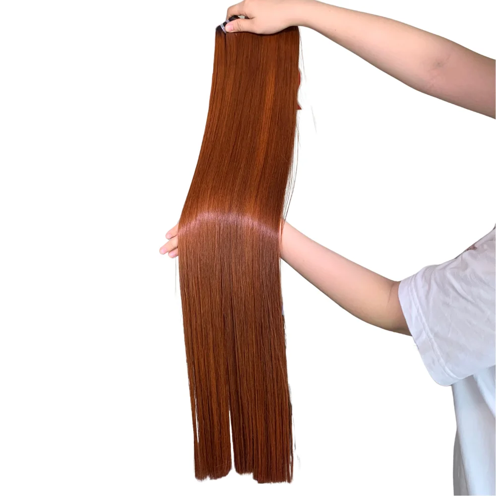 Best Quality Raw Vietnamese Human Hair Wigs Super Standard Long Hair Bunt Orange Color Bone Straight Hair Bundles Gluless Wigs