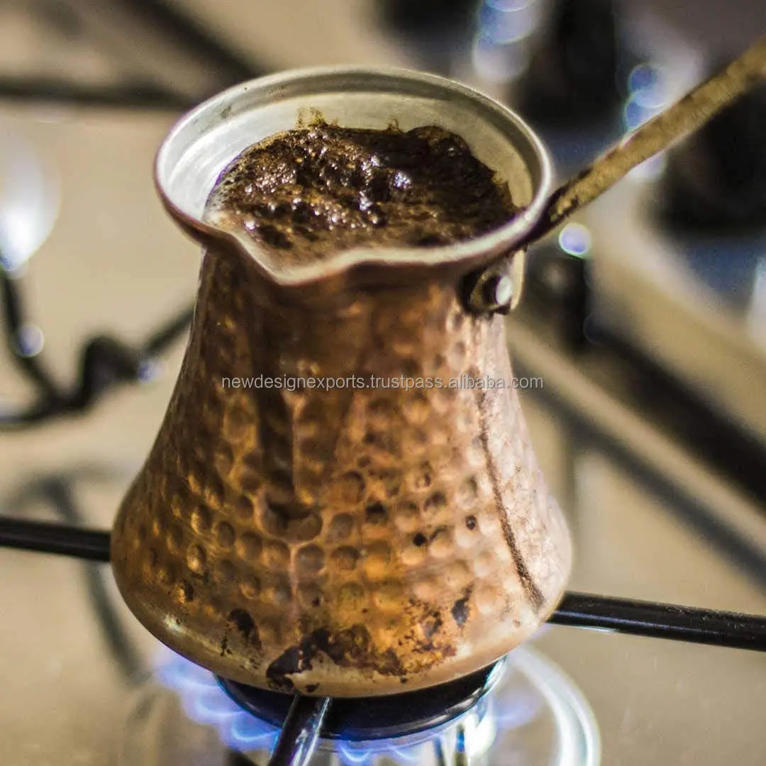 Handmade Turkish Coffee Maker, Greek Arabic Coffee Pot, Ottoman Hammered Copper Cezve with Brass Handle