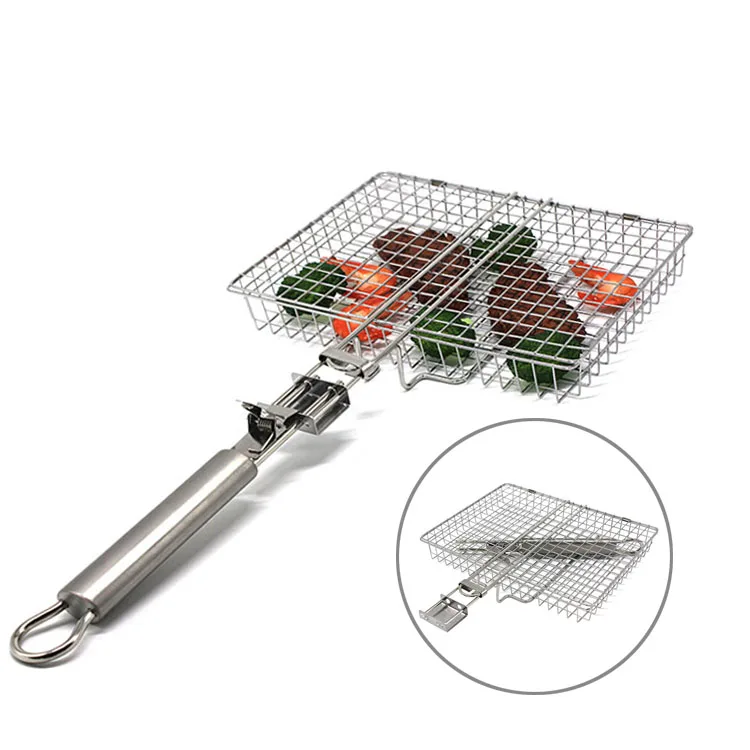 Factory Price  Stainless Steel Rolling Chicken BBQ Basket Good Quality  BBQ Grill Basket with Detachable Handle