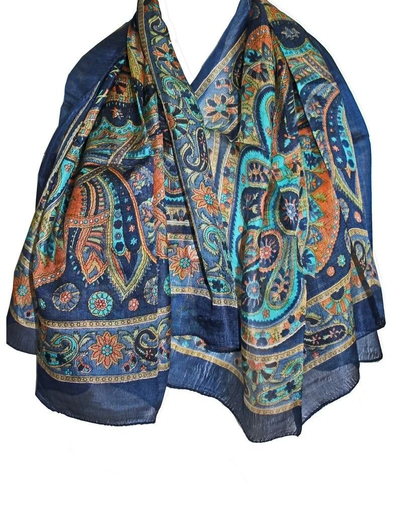 Beautiful Flower Printed Pure Silk Scarves Handmade Scarf Traditionally Look Scarf For all Wedding Party Use