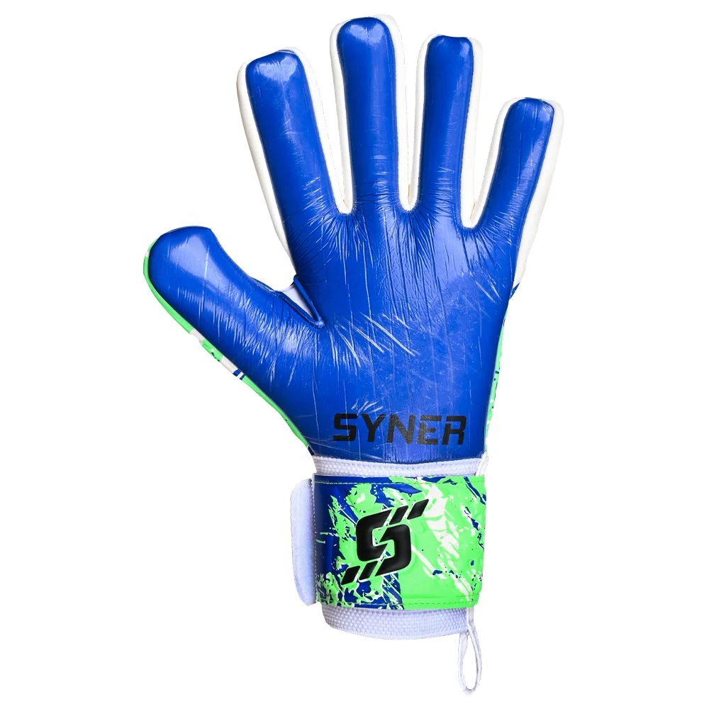 Strong Grip Breathable Blue GK Gloves for Soccer Goalkeepers German Latex Palm with Negative Cut Enhanced Comfort Performance