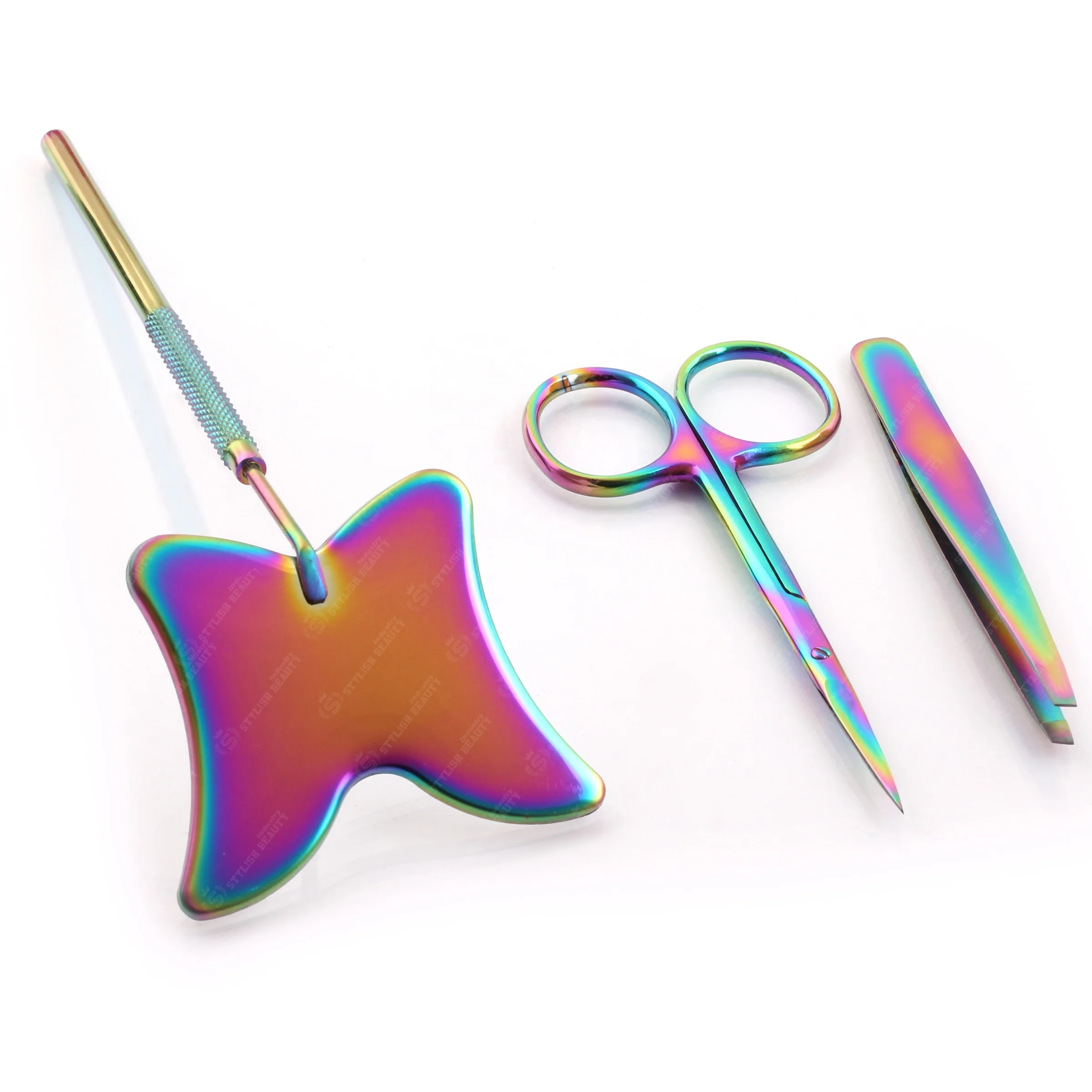 1 scissors 1 tweezers 1 mirror Sharp cutting edges offer hassle free trimming or cutting experience without pulling the hair