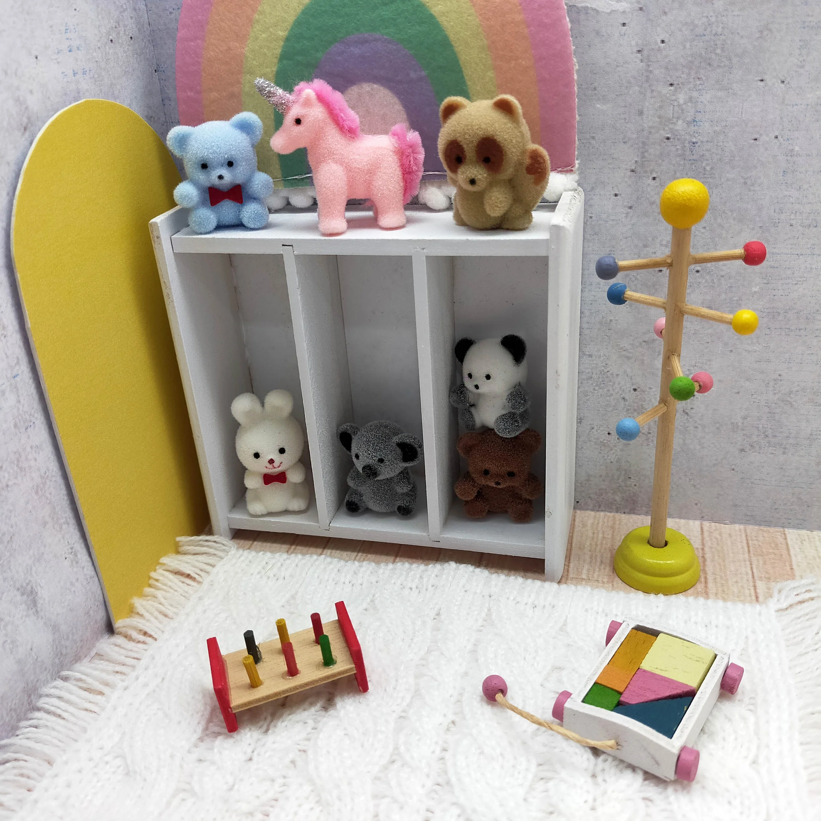 Miniature Dollhouse Flocking Animals bear rabbit koala raccoon panda unicorn Mini Decoration