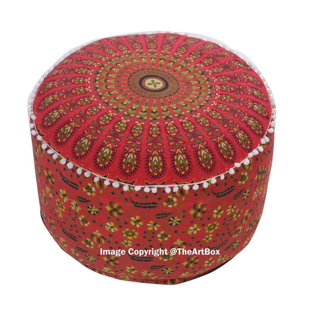 Indian Room Decor Seating Pouffe Cotton Foot Stool Floor Bohemian Pouf Ottoman For Foldable Storage Feature For Hall Kitchen