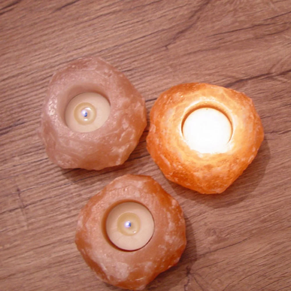 Подгонянный держатель T-Light грубой формы Гималайская каменная соляная подсвечник для свадеб украшения дома металлический и каменный материал