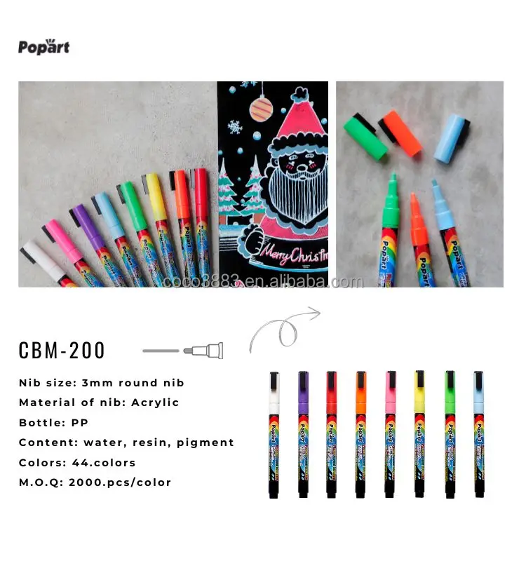 Square Nib 5 mm Fluorescent color Water based Erasable Liquid Chalk Marker 50 colors