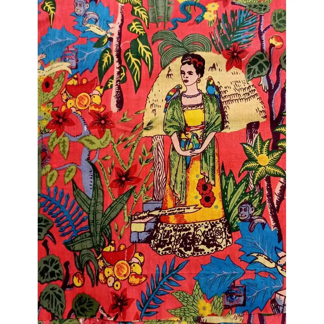 Tissu de coton artisanal indien imprimé pêche Frida Kahlo course à pied en vrac