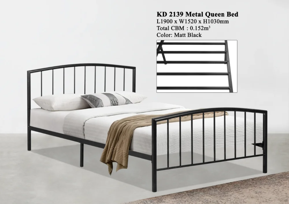 Hot Selling School Home Queen Metal Bed Frame Double Steel Frame Matt Black Modern Style Bedroom Furniture for Dormitory House
