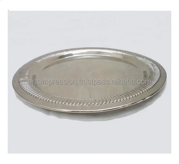 Top Model Fancy Round Shape Metal Charger Plate With Border Design Premium Quality Silver Color Under Plates For Kitchen Use