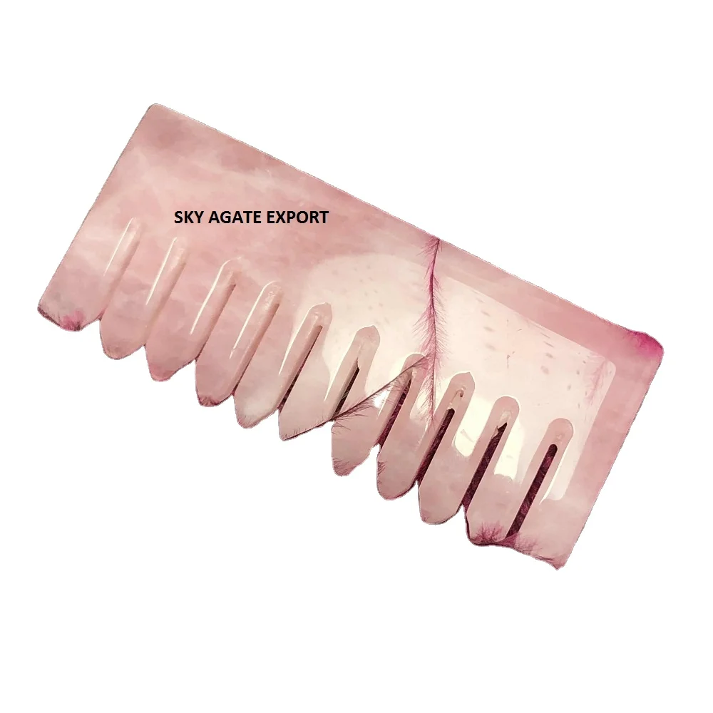 WHOLESALE NATURAL HEALING CRYSTAL  ROSE QUARTZ HAIR MASSAGE COMB: GEMSTONE NATURAL COMB AGATE: NATURAL STONE COMB FOR HAIR