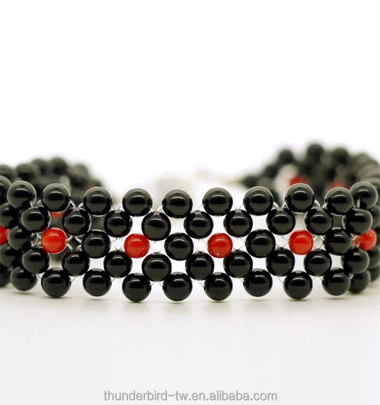 fashion jewelry for women gemstone 100% natural Italian red coral band with black onyx beads bracelet