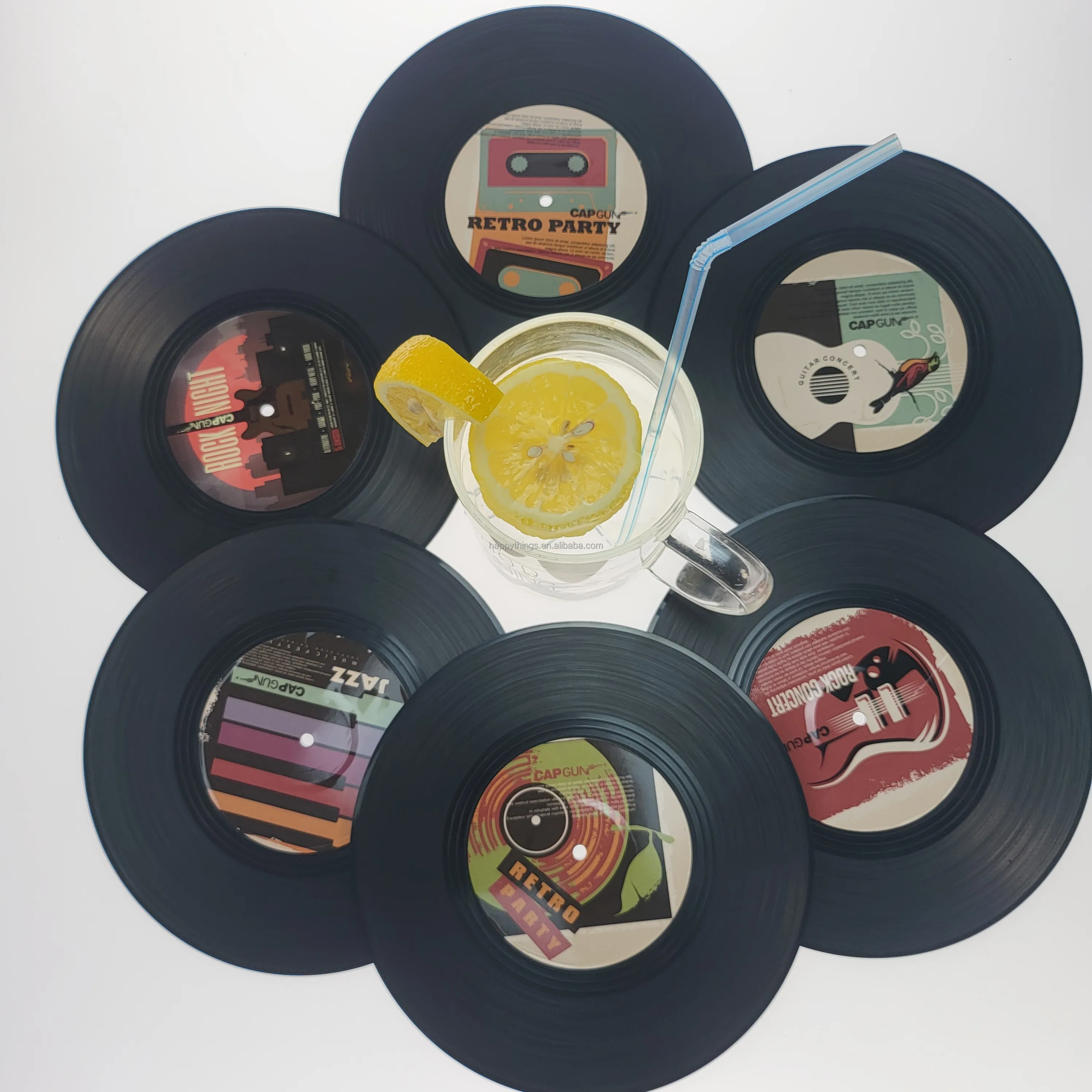LOW MOQ Novelty 6PCS 7 inches Classic Black CD Record Vinyl Under Plate Mat Coaster set