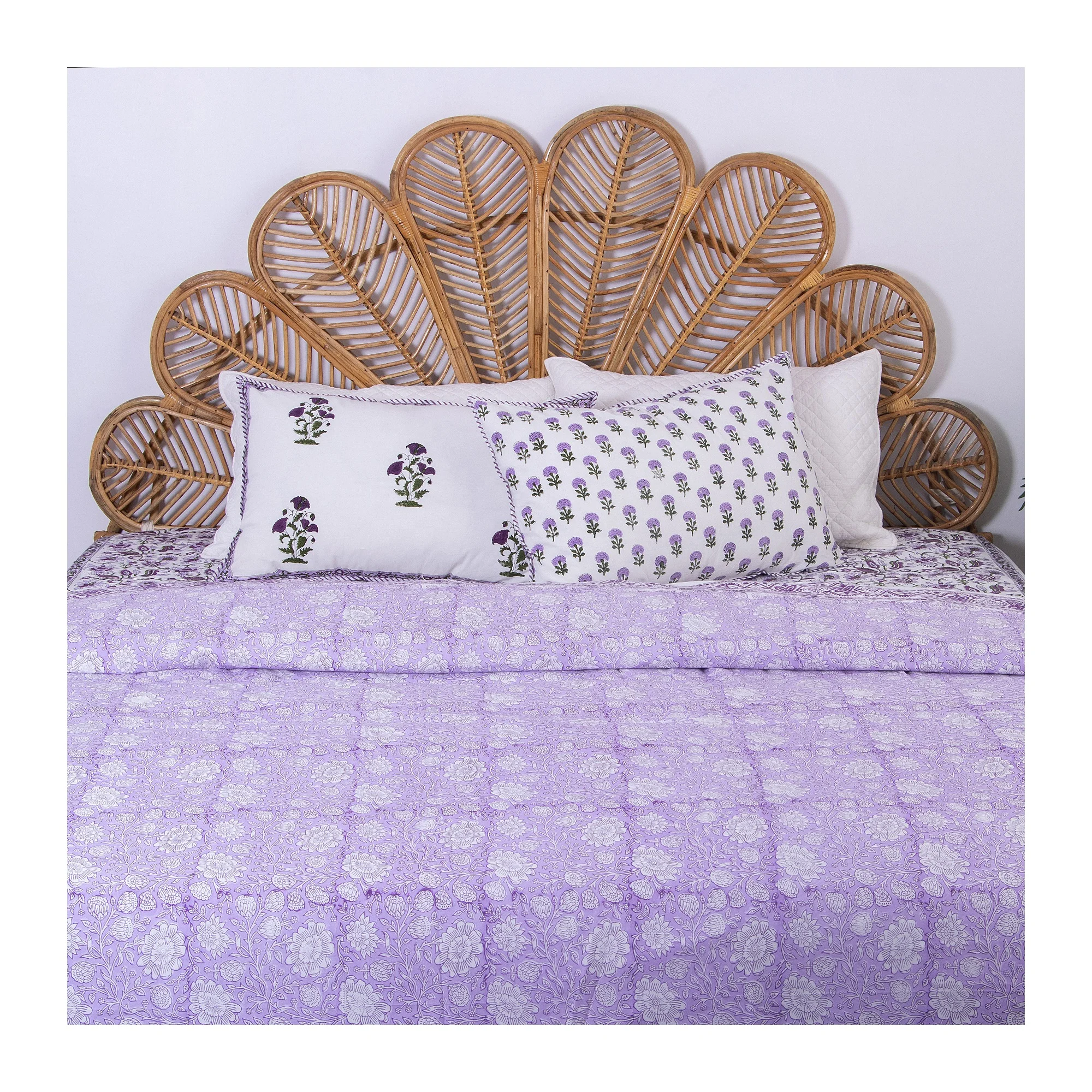 Лучшее качество новая коллекция хлопковая двуспальная кровать с цветочным принтом ручной работы