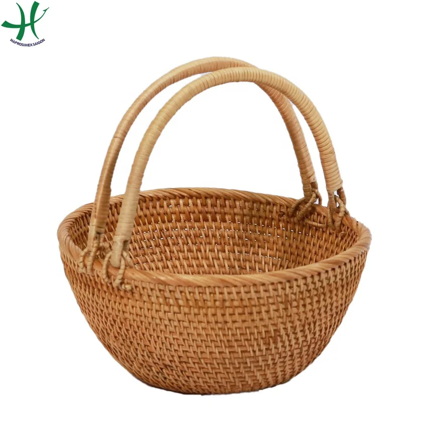 Wholesale round Rattan Storage Basket with Handles Bamboo Storage Boxes & Bins for Home Kitchen Use Direct from Factory Vietnam