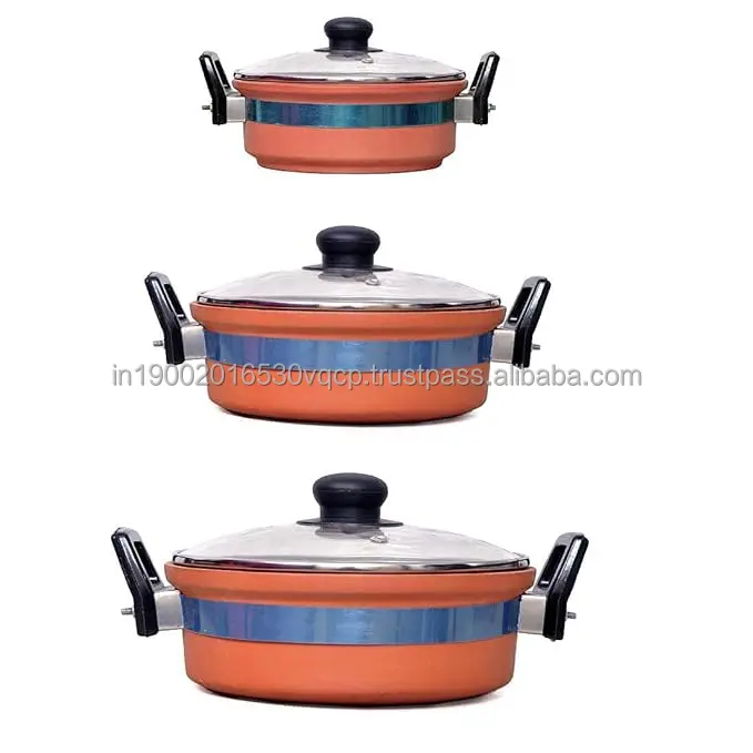 Clay Cookware Set With Glass Lid Terracotta Indian Clay Cooking Pot For Healthy Slow Cooked Food For Home & Restaurant