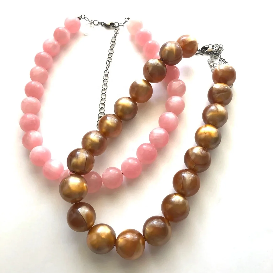 Luxury Fashion Jewelry Marbled Pink Marco Vintage Lucite Beaded Chunky Statement Necklace