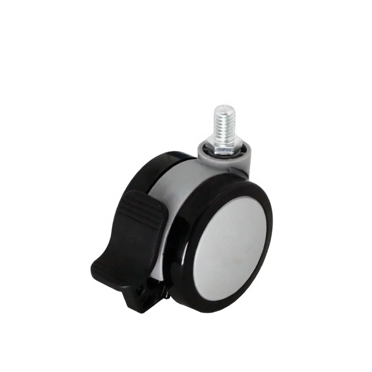 Furniture Chair thread stem  twin wheel PU caster with brake