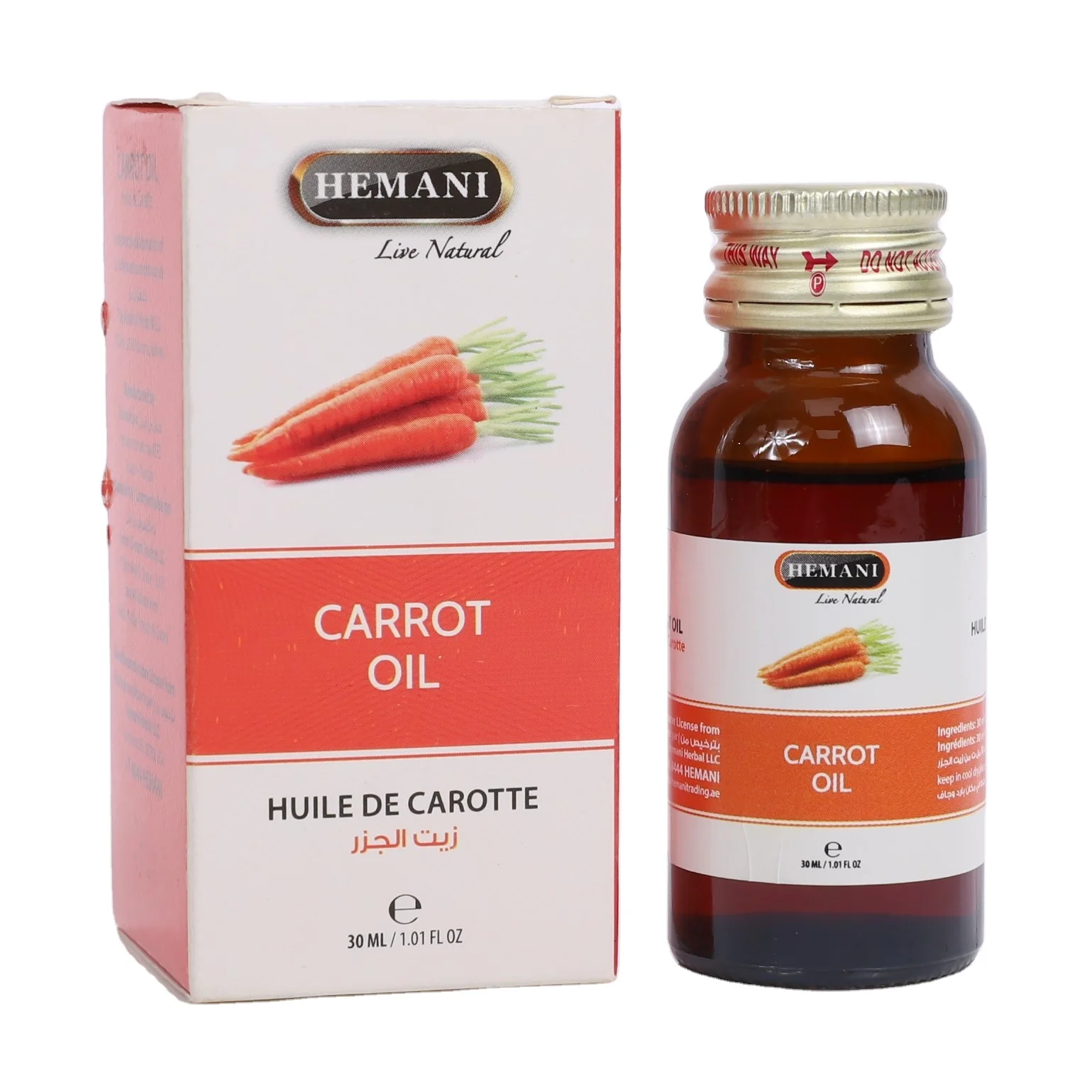 100% Pure & Organic Steam Distillation Hemani CARROT OIL, Edible Cosmetic-Skin Care Medicinal Therapy, Size 30ml/500ml/1L - Bulk