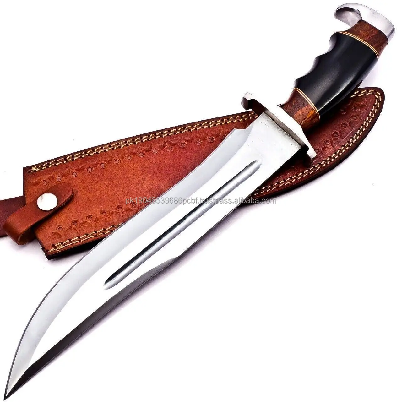 Low MOQ Custom Hand Made 5160 Steel Rust Proof Blade Bowie Hunting Knife Wood Handle Outdoor Camping Knife With Leather Sheath