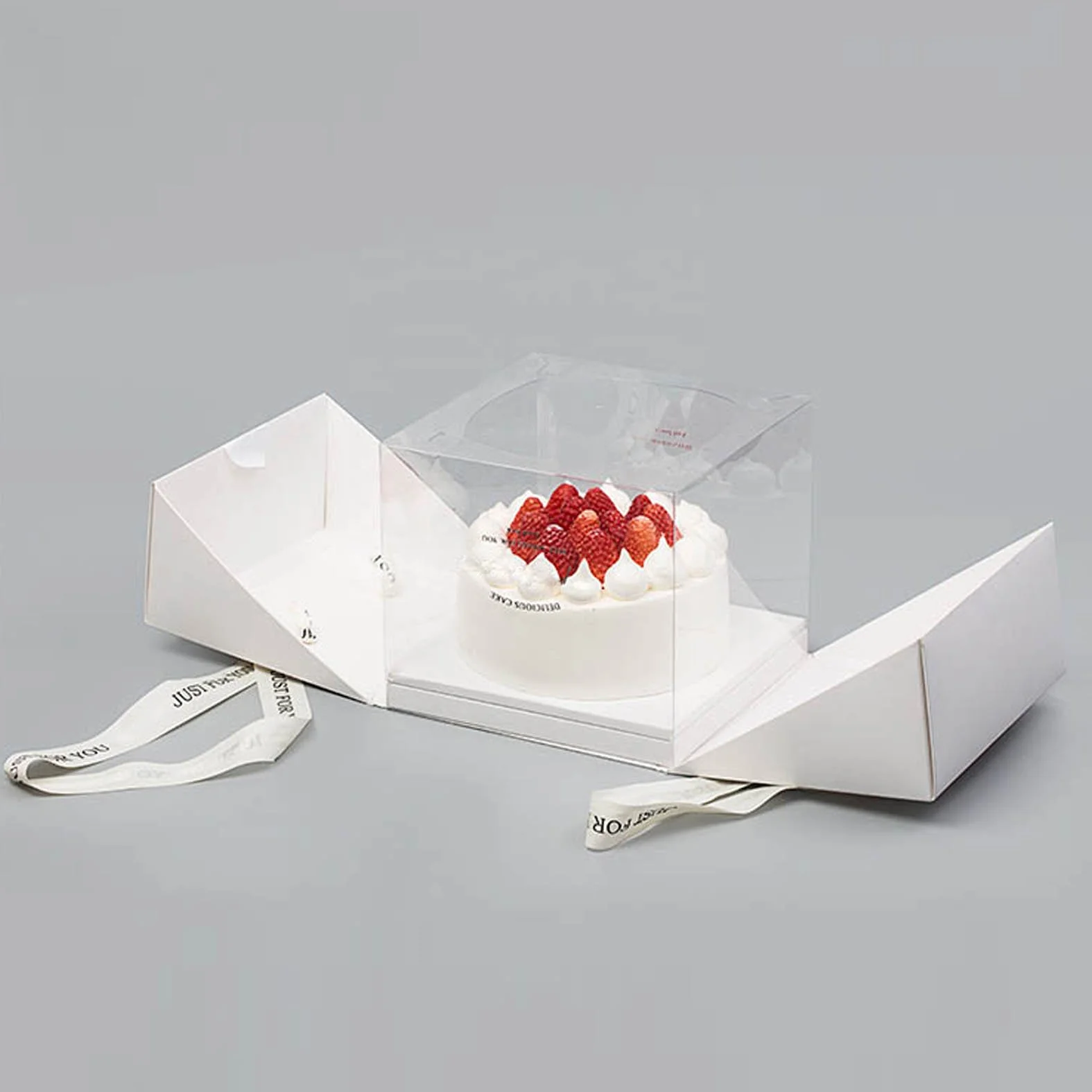 Custom Printing Cake Box Food Rigid Boxes Transparent Plastic Luxury Paperboard CMYK Elephant Bird Logo Wedding 4 6 8 10 12 Inch