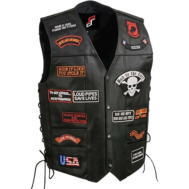 OEM Custom Handmade Genuine Leather Biker Vest Men Hunting Waistcoat Motorcycle Leather Vest American Leather Motorbike Vests