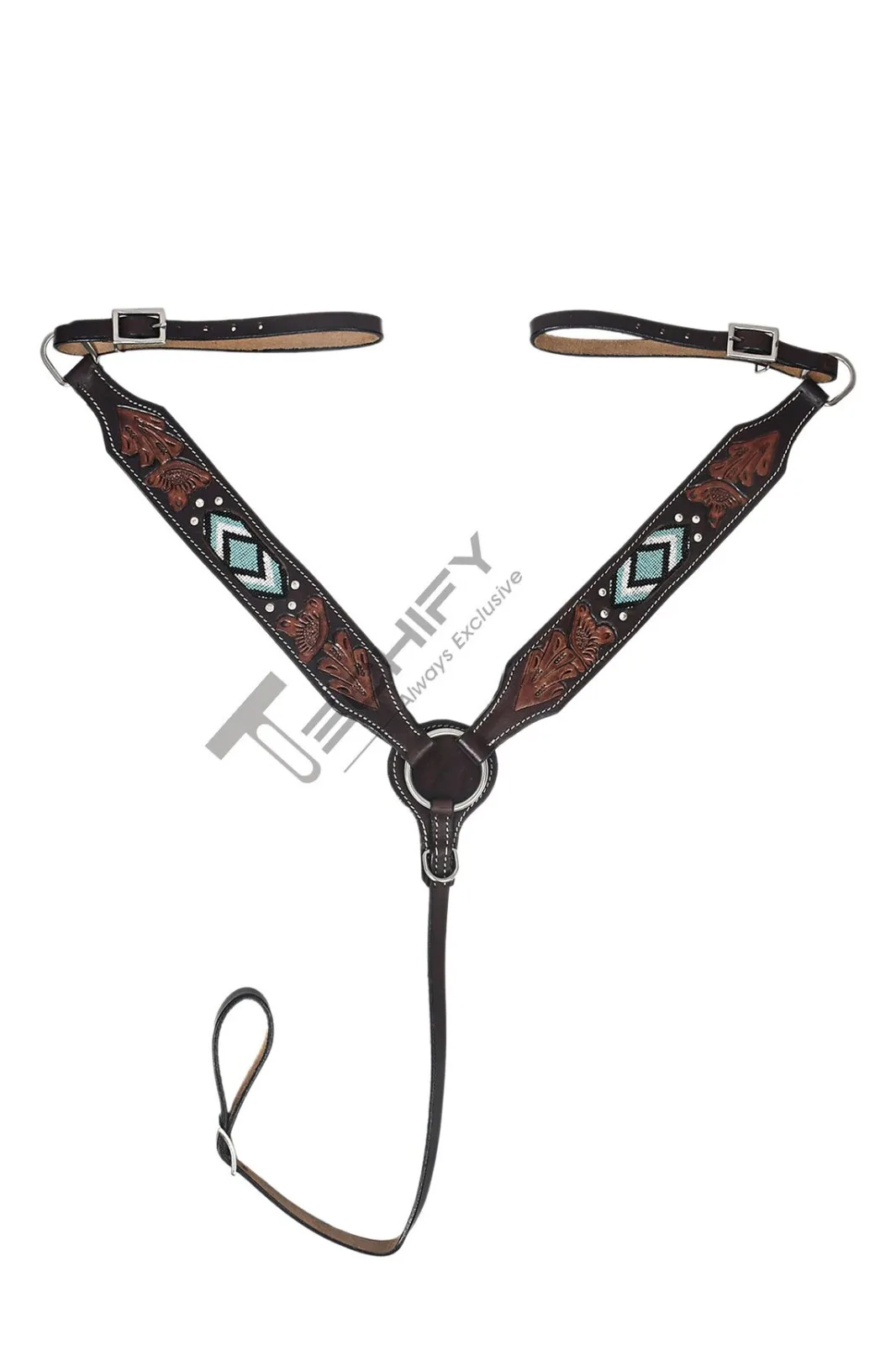 Genuine Leather Western Beaded One Ear Headstall & Breast Collar Set at affordable price