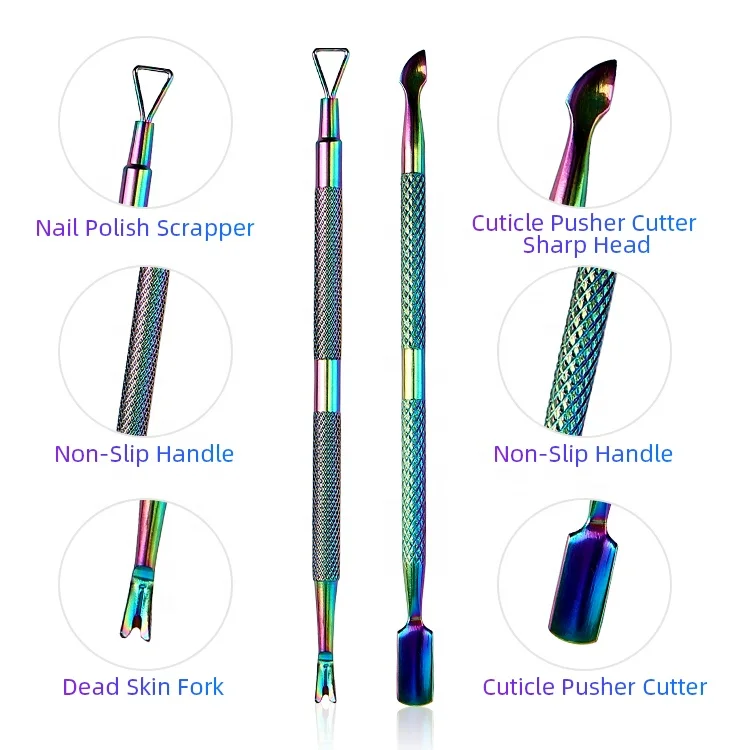 Customized Private Label Black Titanium Manicure Stainless Steel Cuticle Nipper Cuticle Pusher With Nail Polish Scrapper