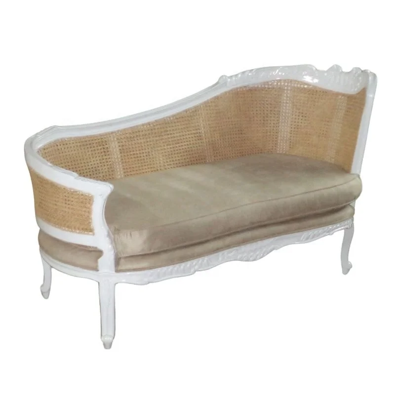 Antique Rattan Sofa Bed French Provincial Wooden Sofa Daybed Chaise Lounge Chair Cane for Living Room Home and Hotel Furniture