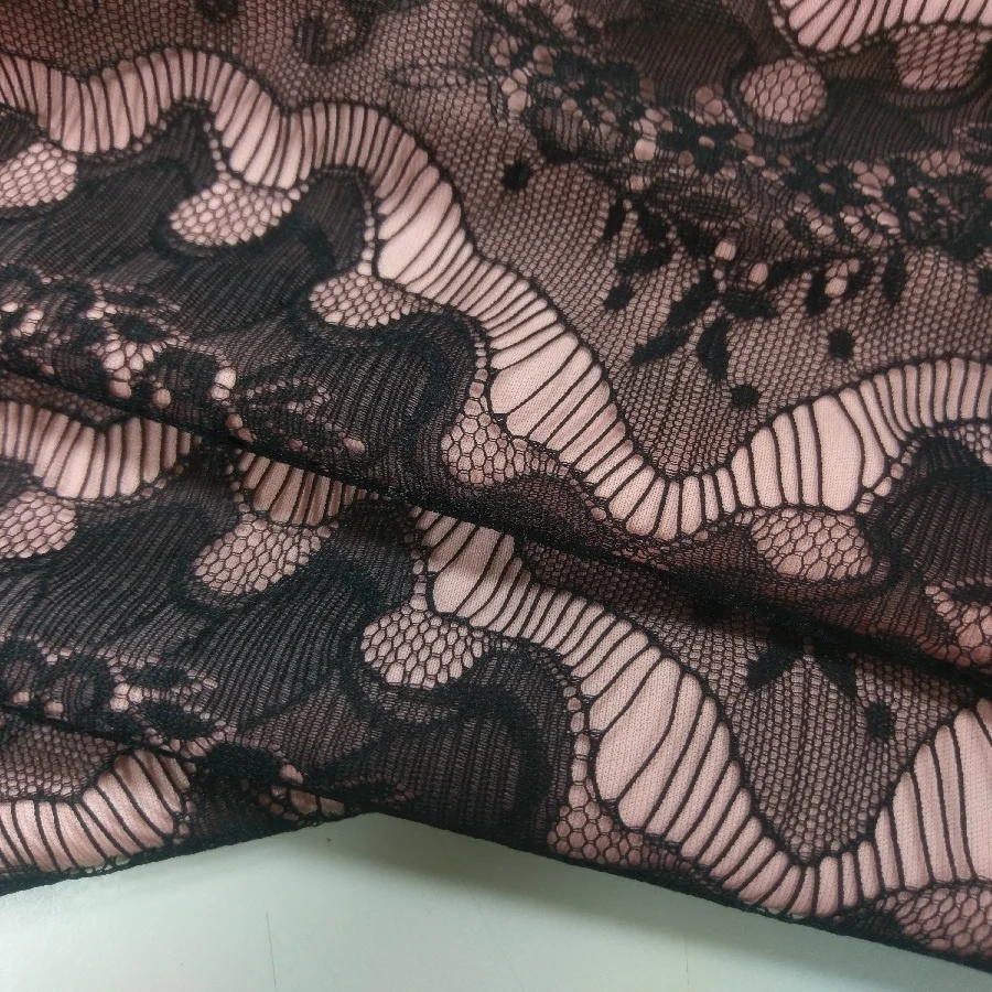Eyelash lace jacquard lace chantilly lace jacquard knit fabric 100% Nylon for garment dress #LN-27401
