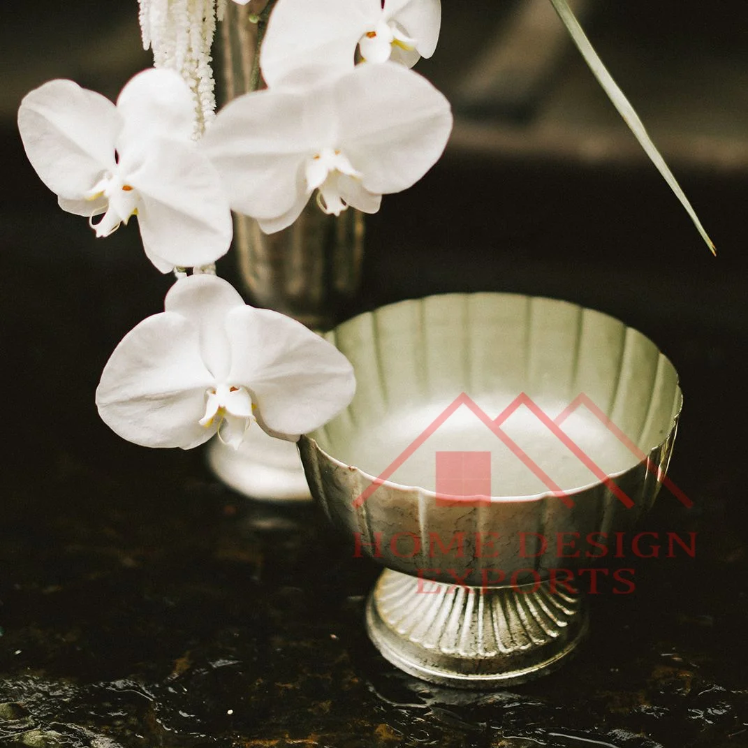 Metal Compote Flower Vase Bowl for Wedding Table Centerpieces Premium Quality Antique Silver Pedestal Flower Bowl Vases for Sale