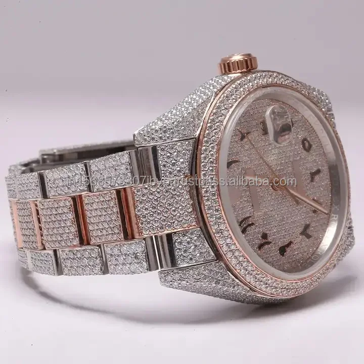 Hip Hop Bussdown Dial Men and women Luxury Iced Out Watch Hand Made Setting VVS Moissanite two tone rose gold Luxury watch