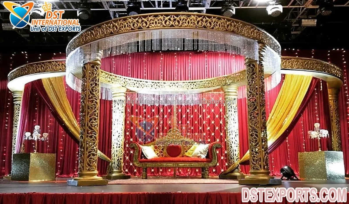 Grand Delizio Wedding Mandap Decoration UK Fascinating Golden FRP Marriage Mandap Setup Golden Carved Luxury Delizio Mandap