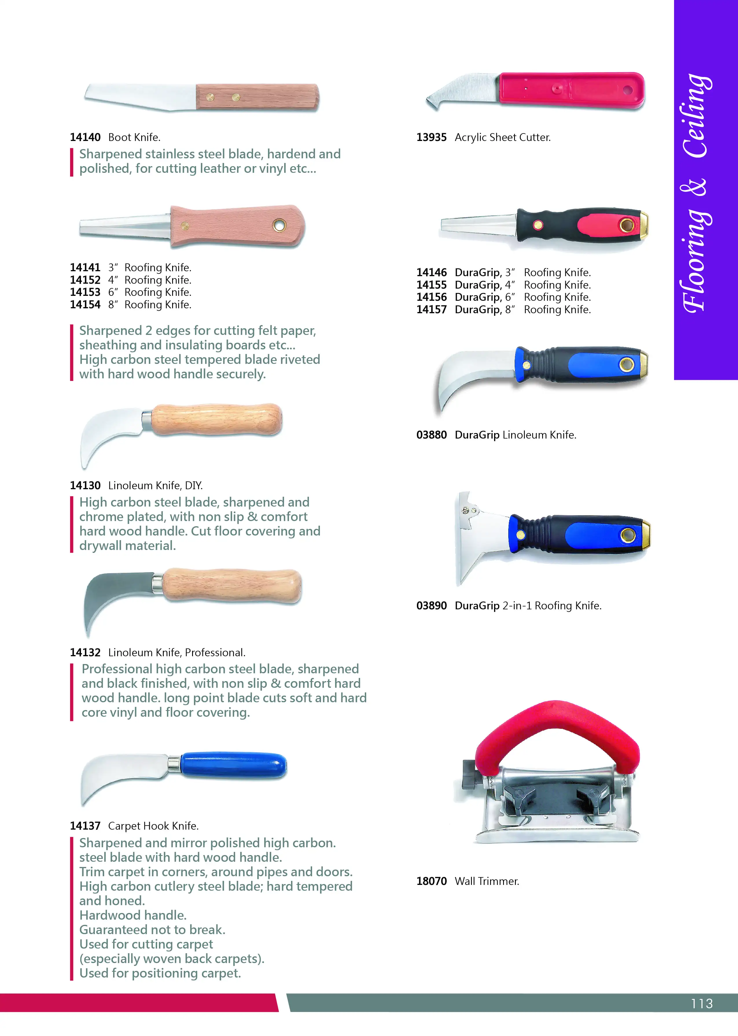 Hardwood handle linoleum knife Carpet knife