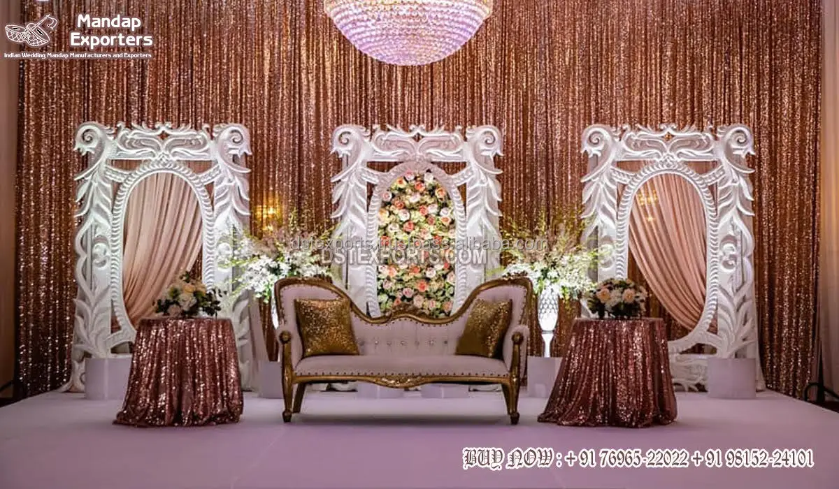 Grand Wedding Venue Mandap Backdrop Frame Big Fat Indian Wedding Backdrop Panels Gold Medallions for Wedding Mandap Decoration