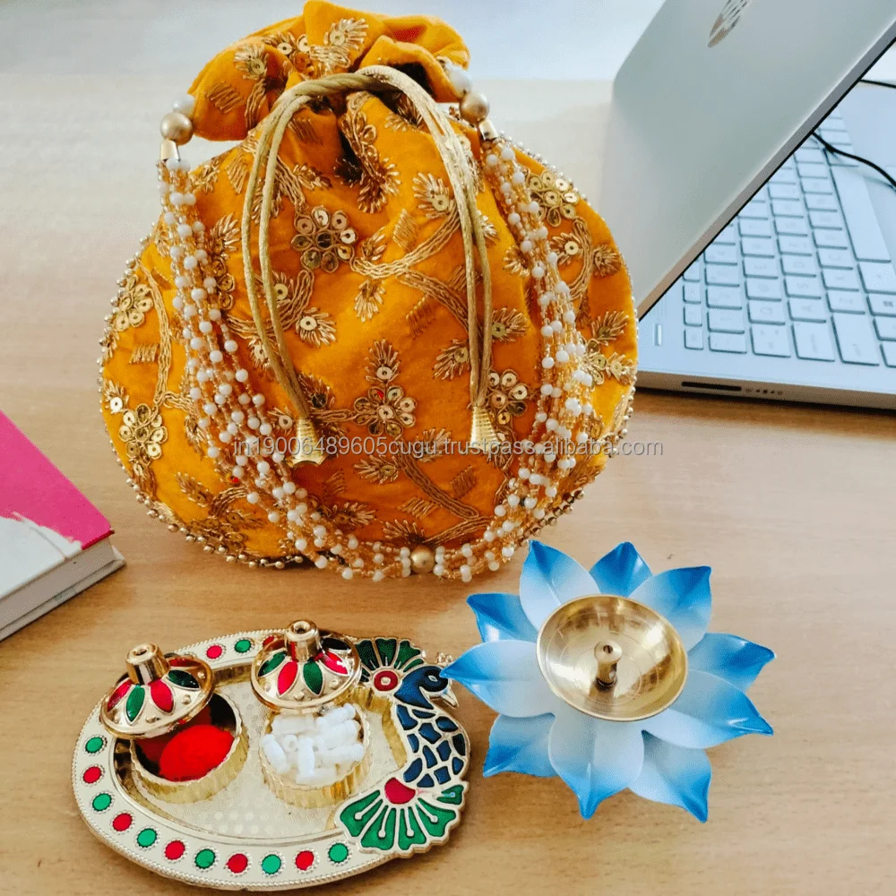 New Arrival Diwali Combo Set Potli, Lotus Diya & Kumkum Platter Return Gift Hamper Wedding/ Party/ Corporate/ Personalised Gift
