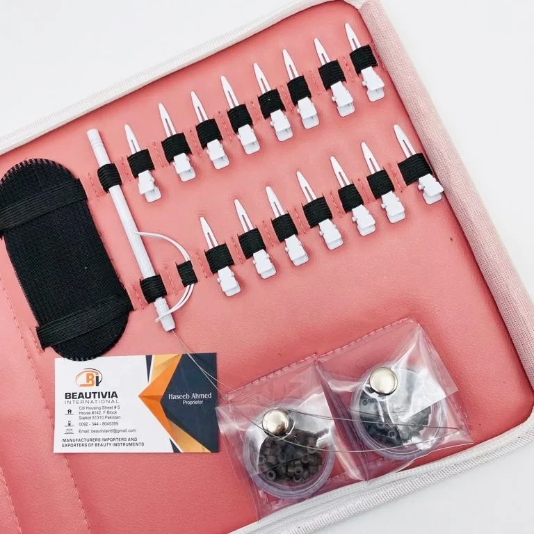 Best Selling White Matte Hair Extension Tool Kit Set Professional Hair Pliers With Micro beads, Alligator Clips, Scissors , Loop