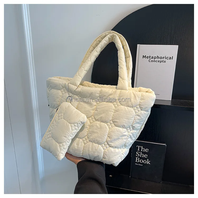 Lattice Puffer Quilted Shoulder Bag for Women Puffy Bubble Tote Bag Lightweight Cloud Handbag Padded Soft Purse