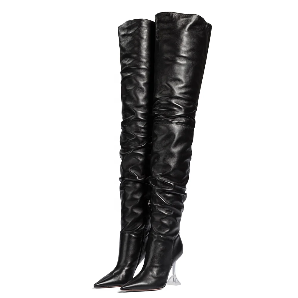 Black Long Boot Winter Shoes 2021 Womens High Heel Slouch Thigh High Boots