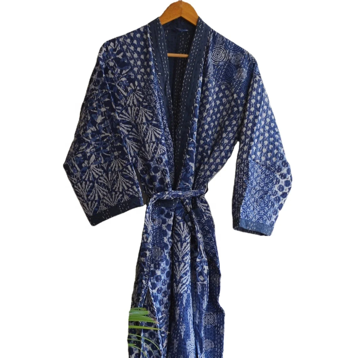 Manufacturer And Wholesale Indian Handmade Kantha Quilted Kimono robe Cardigan Long Kimono And Bathrobe Beach Robe