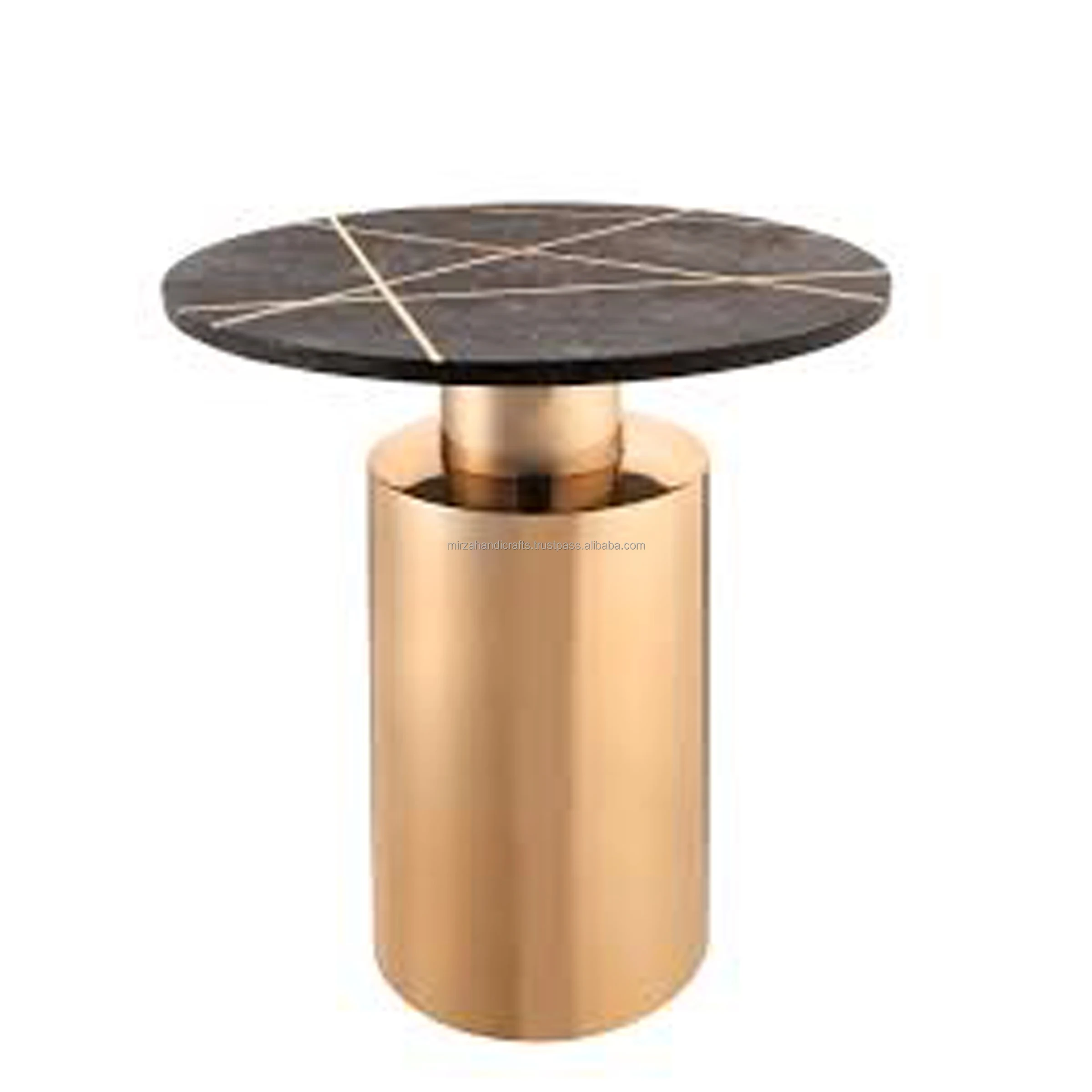 Luxury Furniture Modern Marble End Table Gold White Handcrafted made of real marble and a brushed gold base